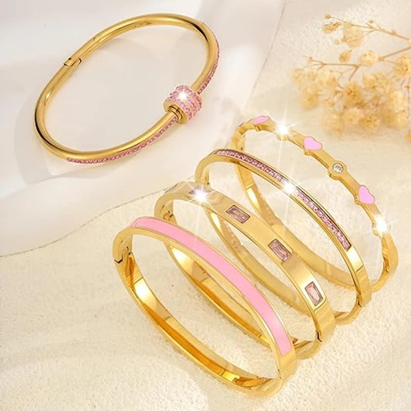💖 LoveLayers – Conjunto de brazaletes apilables de corazón dorado 💖