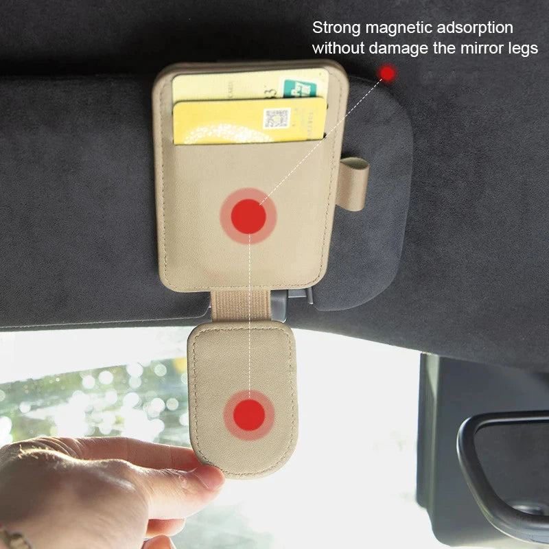 LuxClip™ – Multifunctional Leather Sun Visor Glasses & Ticket Holder