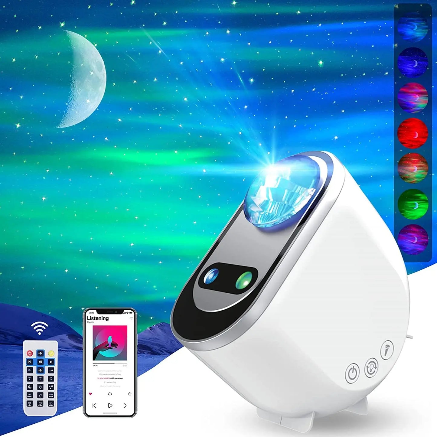 AuroraGlow Pro – Proyector de auroras boreales con luna y estrellas