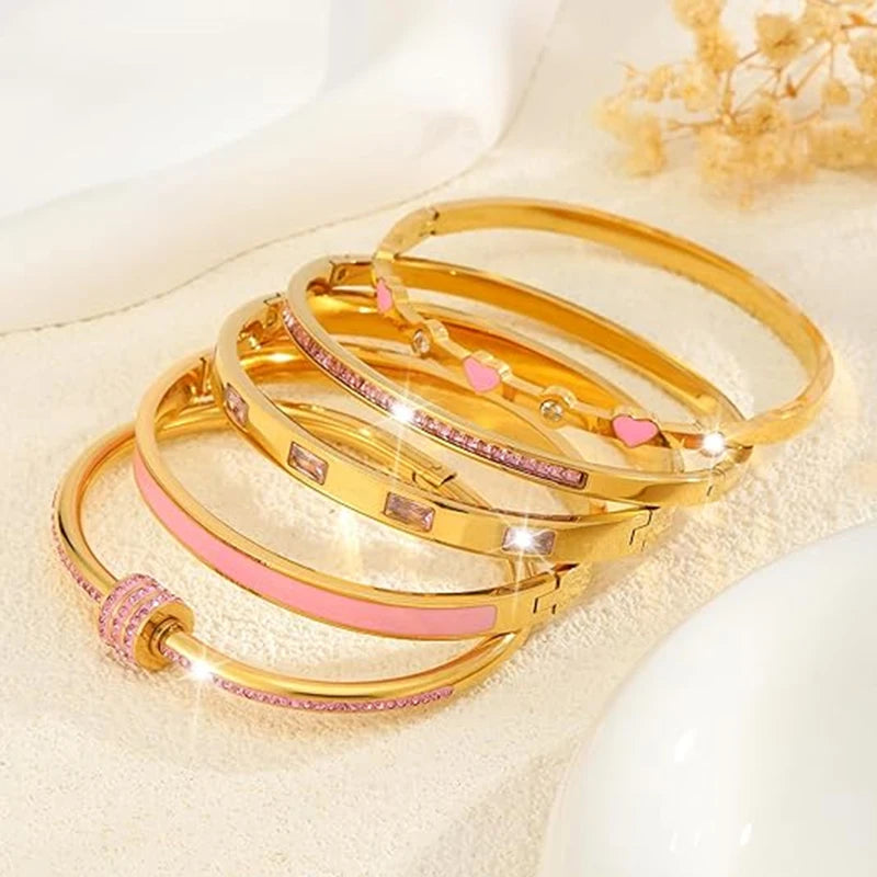 💖 LoveLayers – Conjunto de brazaletes apilables de corazón dorado 💖