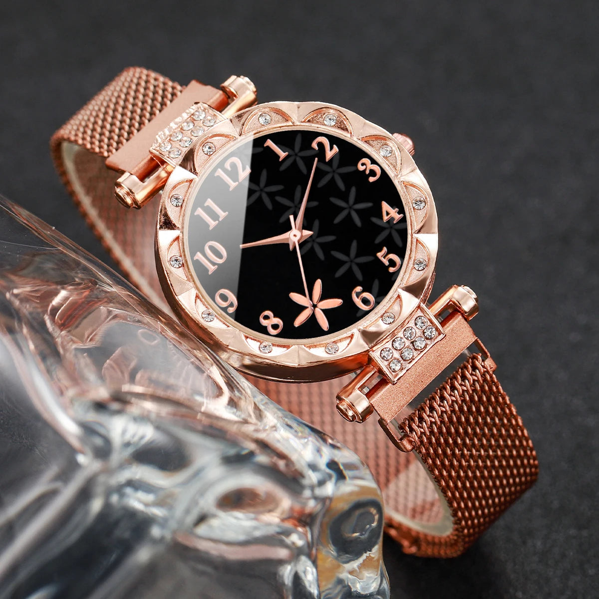Conjunto de 2 piezas de reloj con esfera de flores y pulsera de estrellas: brillo atemporal, encanto cotidiano.