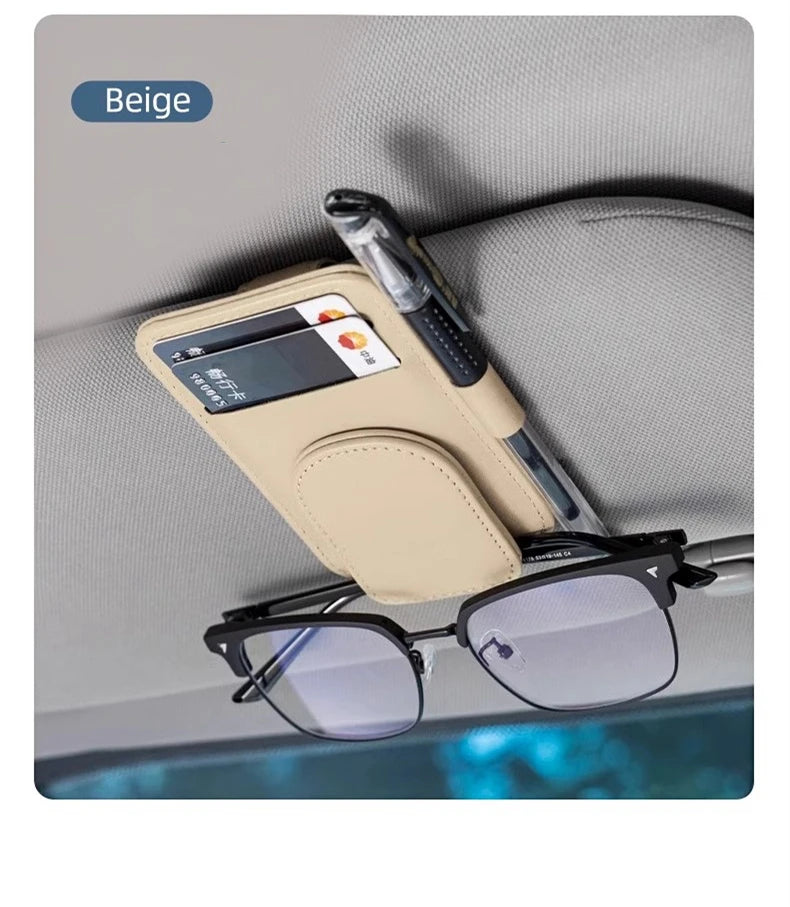 LuxClip™ – Multifunctional Leather Sun Visor Glasses & Ticket Holder