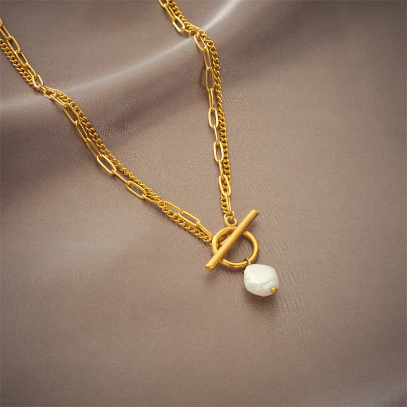 Collar colgante de dos capas PearlAura con cierre OT