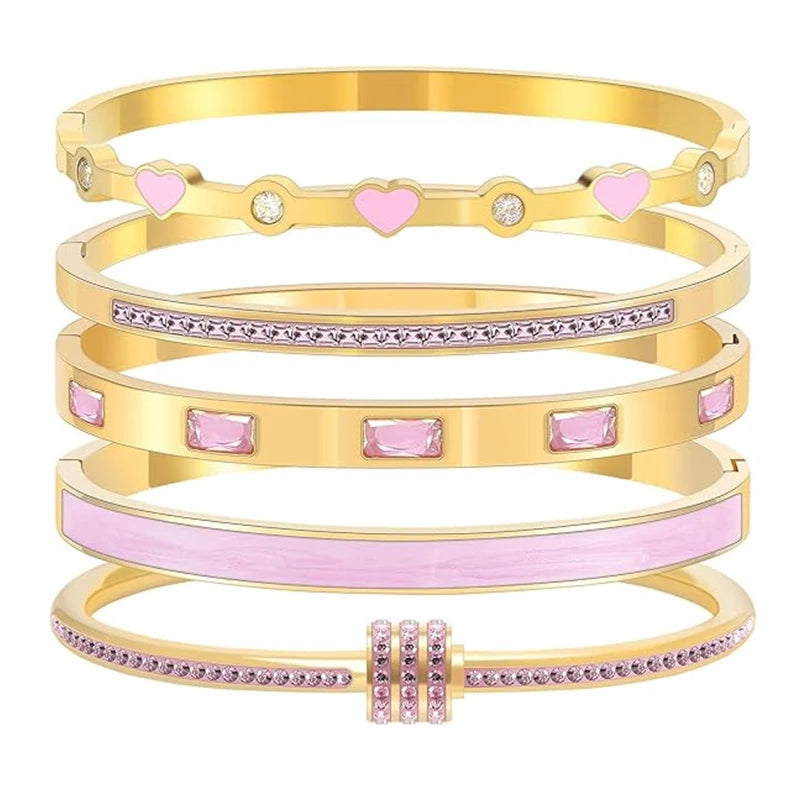 💖 LoveLayers – Conjunto de brazaletes apilables de corazón dorado 💖