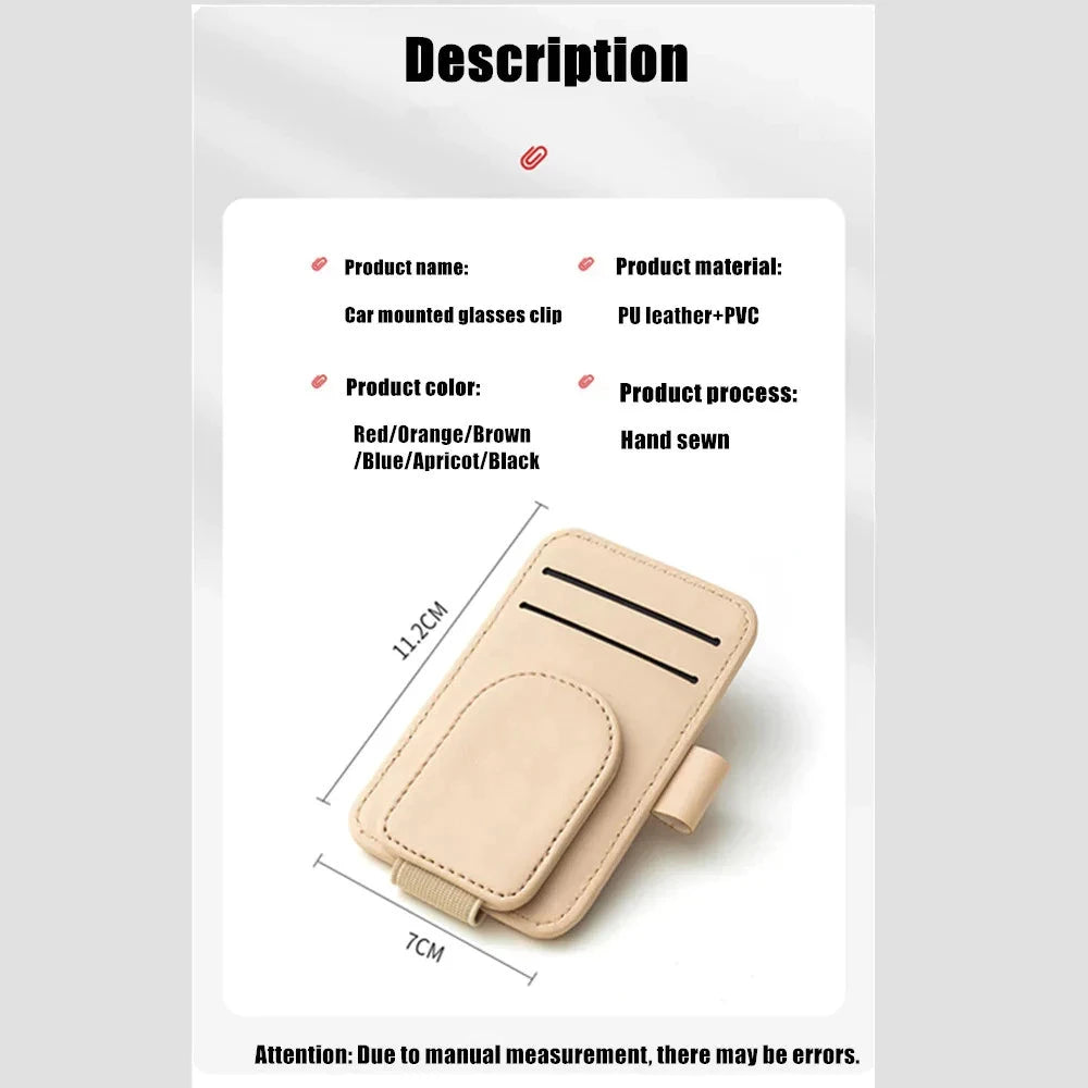 LuxClip™ – Multifunctional Leather Sun Visor Glasses & Ticket Holder