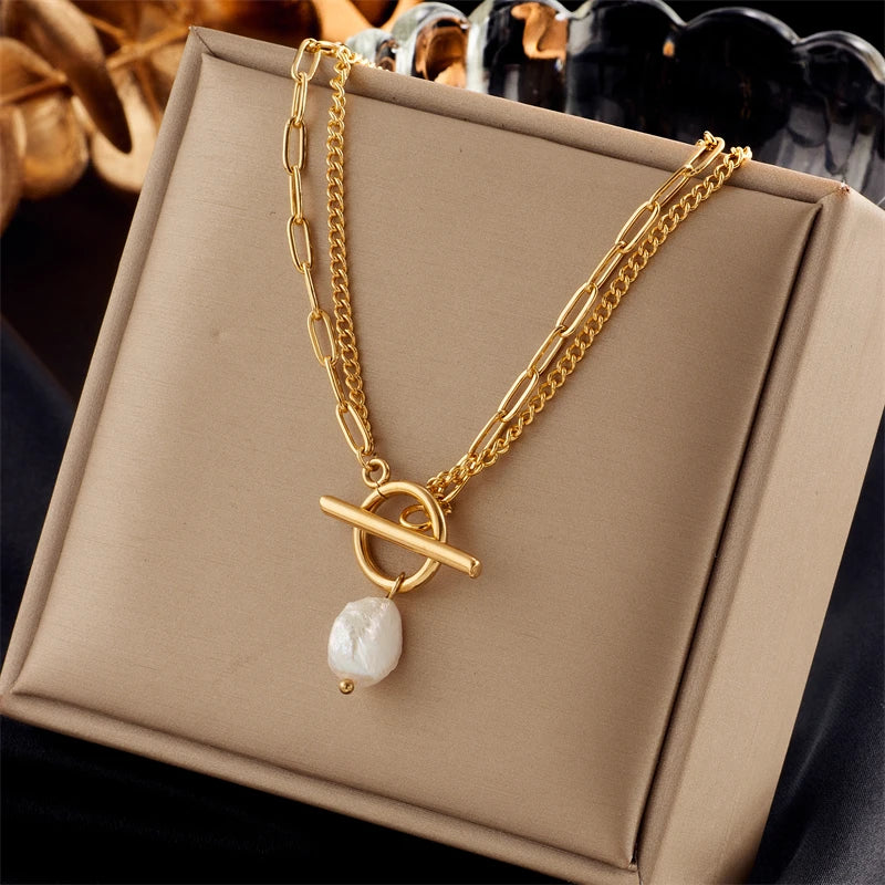 Collar colgante de dos capas PearlAura con cierre OT