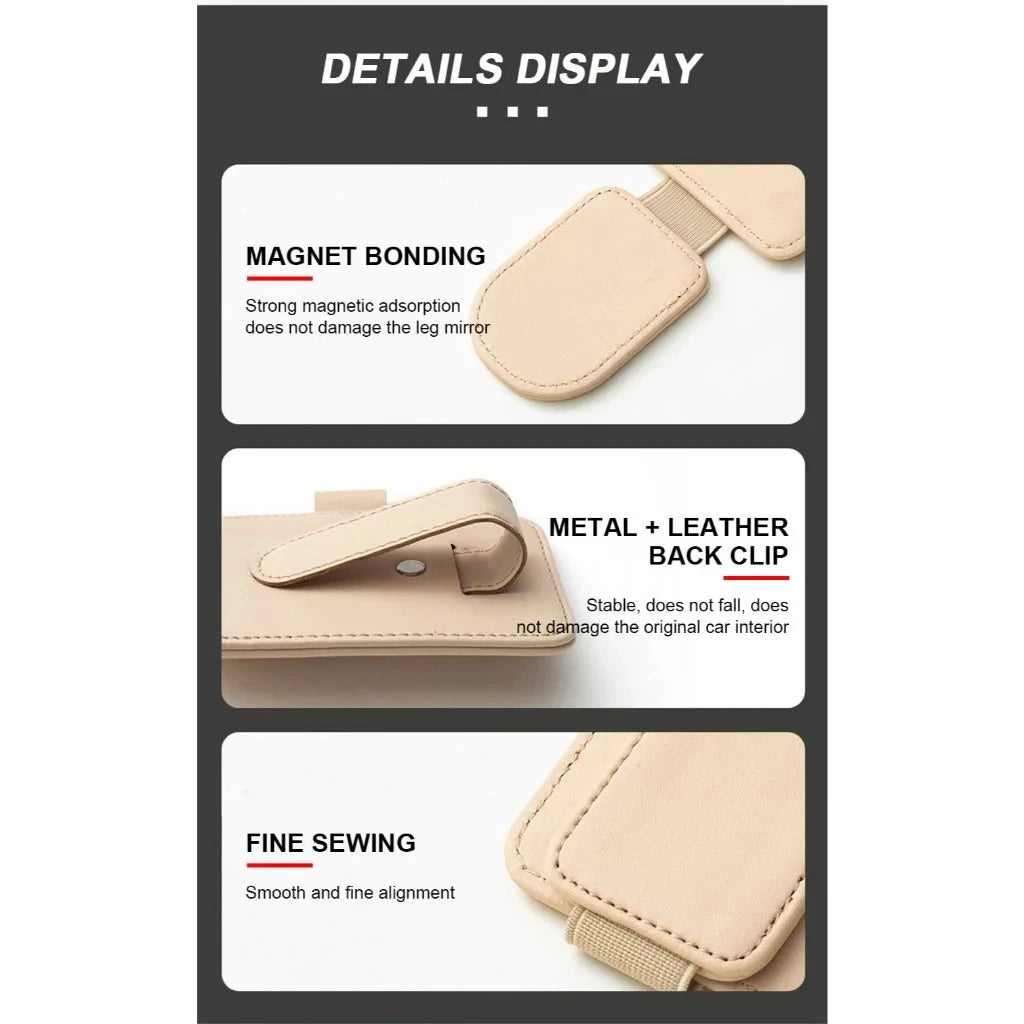 LuxClip™ – Multifunctional Leather Sun Visor Glasses & Ticket Holder
