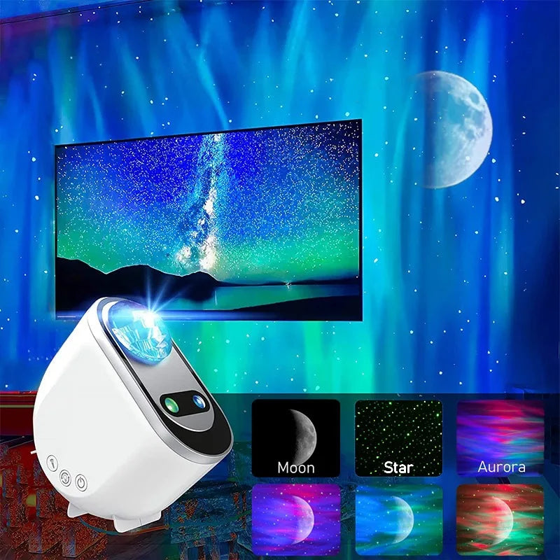 AuroraGlow Pro – Proyector de auroras boreales con luna y estrellas