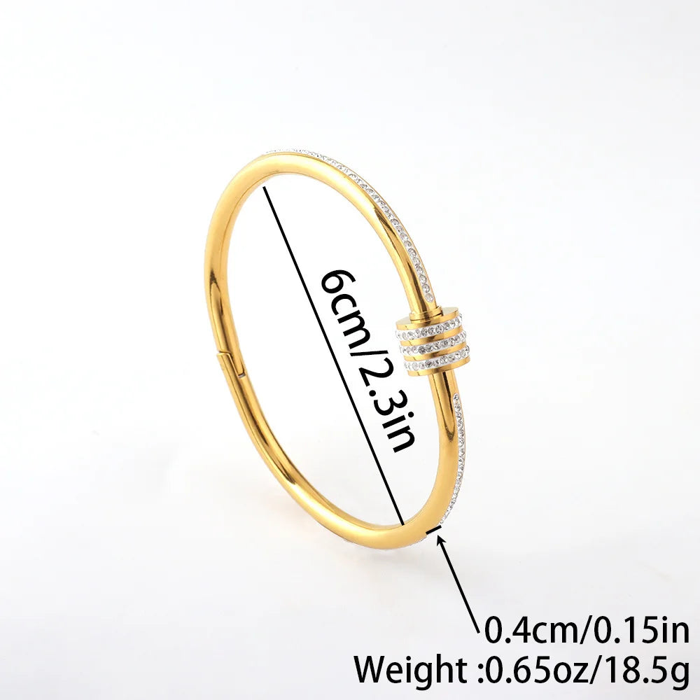 ✨ Golden Grace – Brazalete de acero inoxidable con brillantes diamantes de imitación ✨