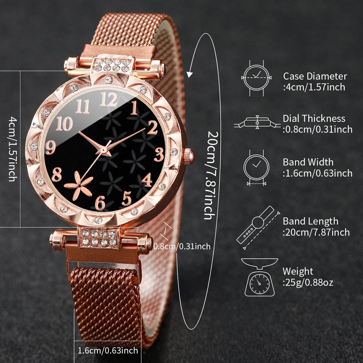 Conjunto de 2 piezas de reloj con esfera de flores y pulsera de estrellas: brillo atemporal, encanto cotidiano.