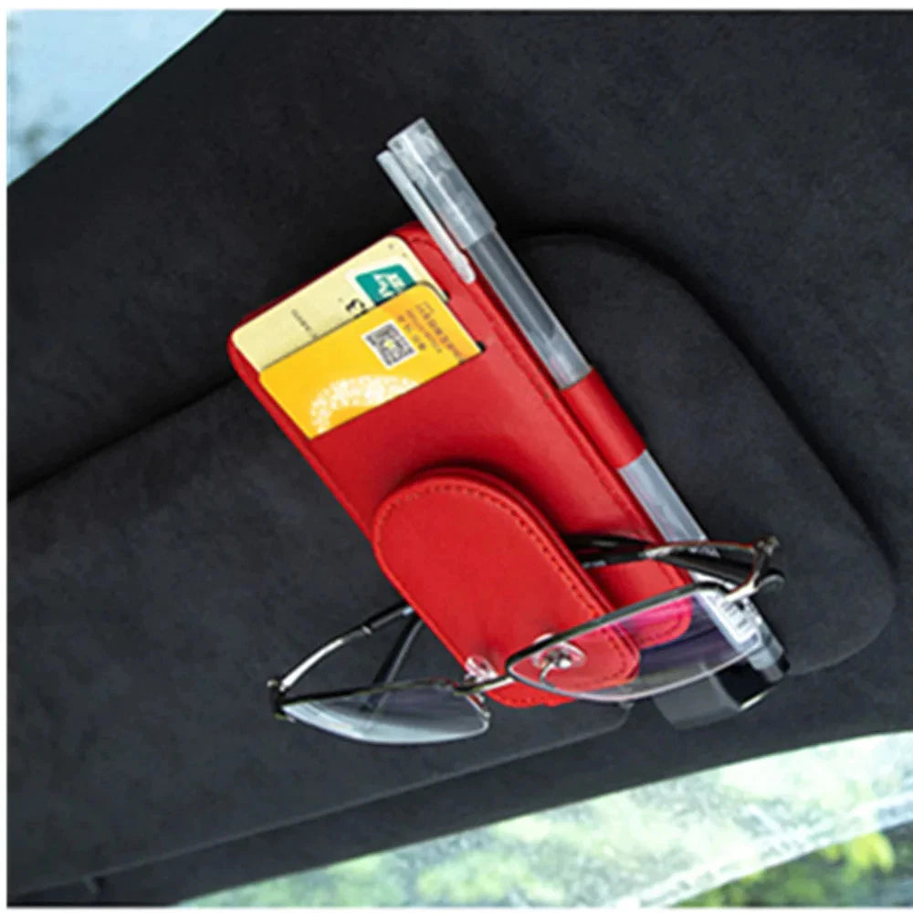 LuxClip™ – Multifunctional Leather Sun Visor Glasses & Ticket Holder