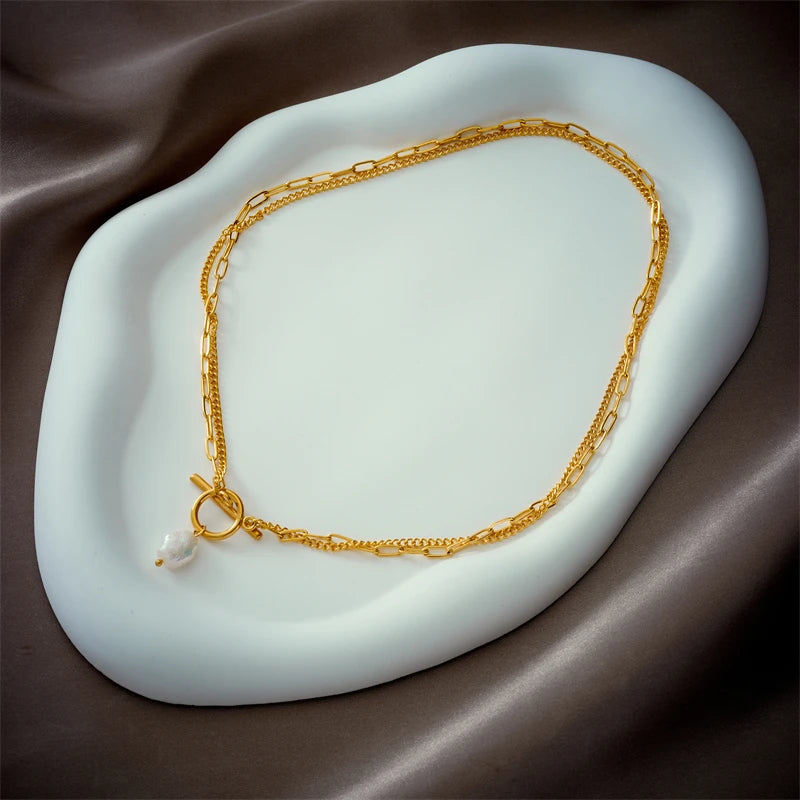 Collar colgante de dos capas PearlAura con cierre OT