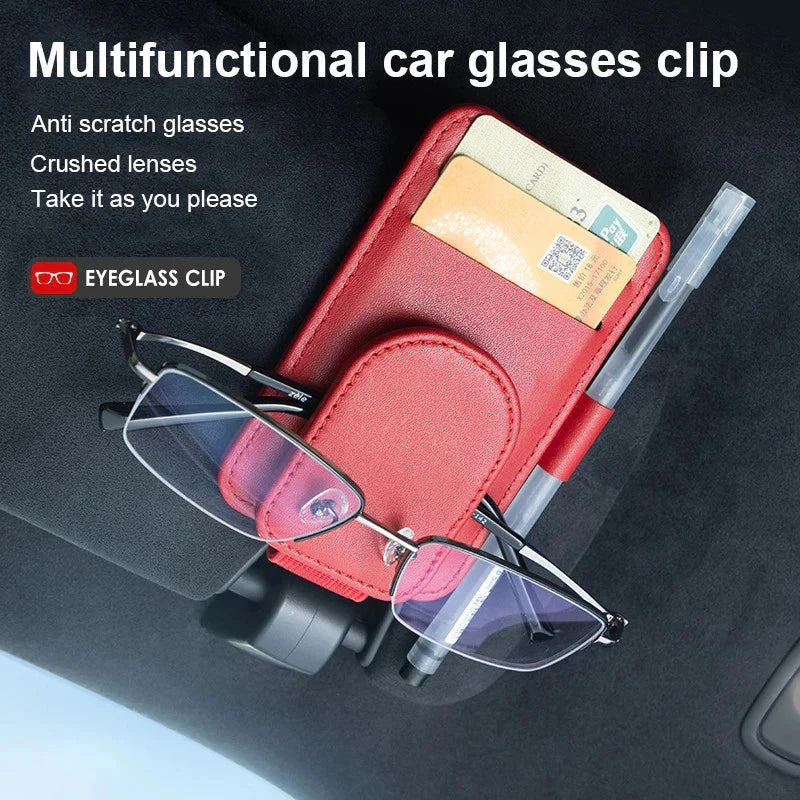 LuxClip™ – Multifunctional Leather Sun Visor Glasses & Ticket Holder