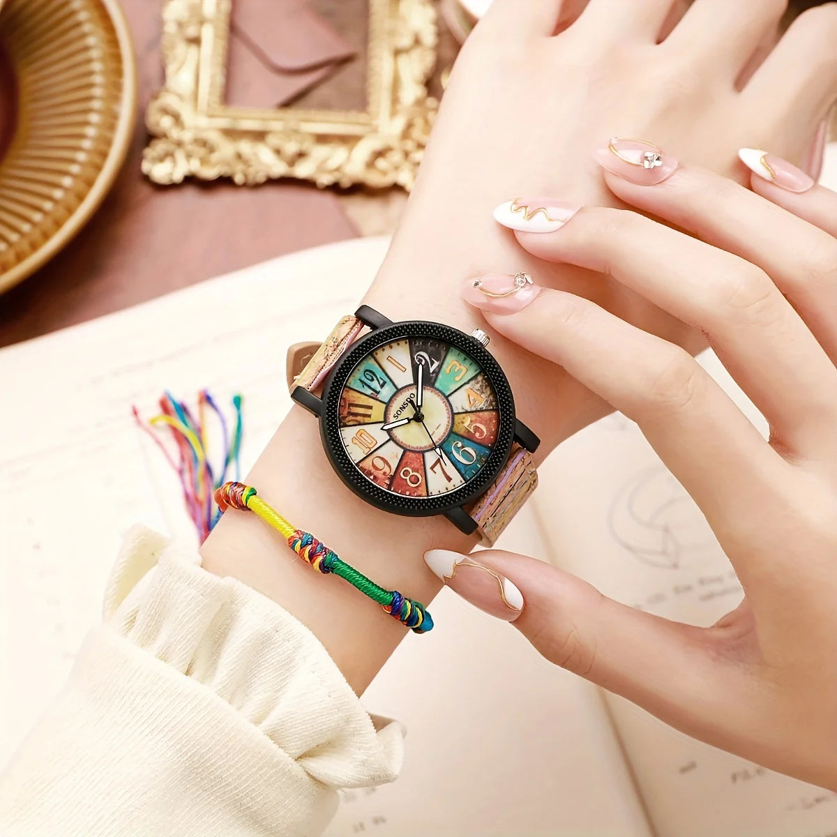 Vintage Leather Watch & Rope Bracelet Set