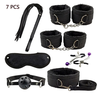 Set de bondage, juguetes sexuales, esposas, vibrador, tapón anal, látigo, juguetes eróticos, juegos para adultos, tienda sexual, arnés, juguetes sexys para parejas.