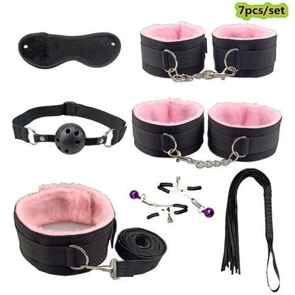 Set de bondage, juguetes sexuales, esposas, vibrador, tapón anal, látigo, juguetes eróticos, juegos para adultos, tienda sexual, arnés, juguetes sexys para parejas.