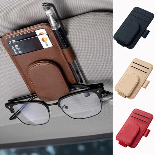 LuxClip™ – Multifunctional Leather Sun Visor Glasses &amp; Ticket Holder