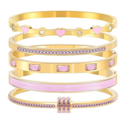 💖 LoveLayers – Conjunto de brazaletes apilables de corazón dorado 💖 