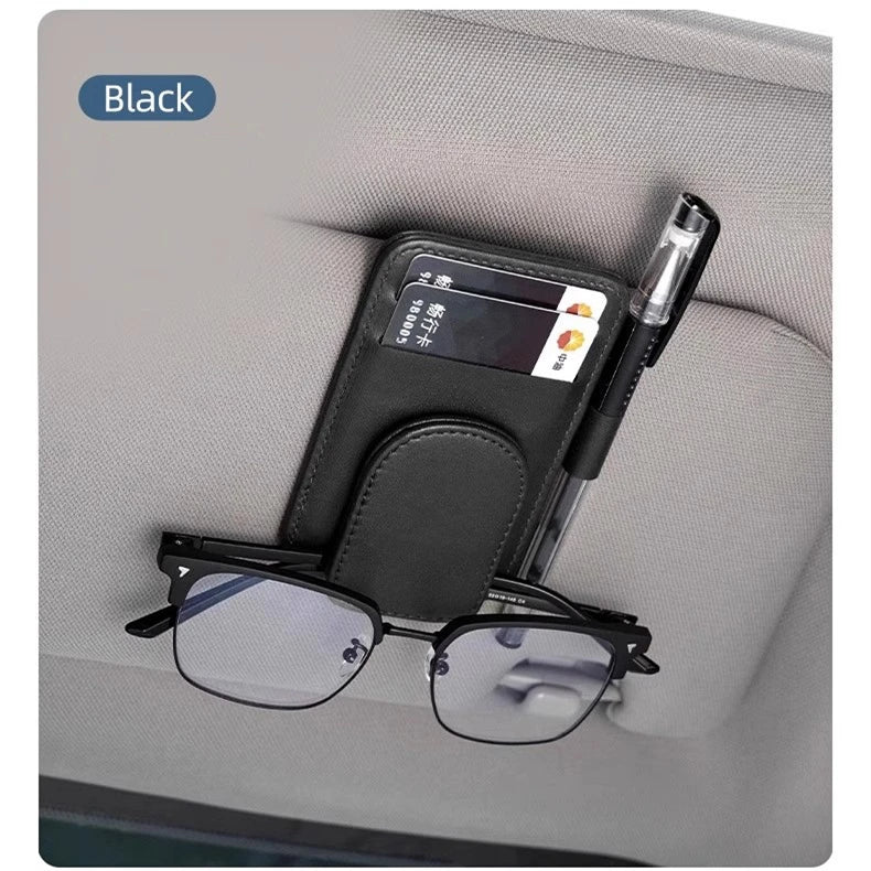 LuxClip™ – Multifunctional Leather Sun Visor Glasses &amp; Ticket Holder