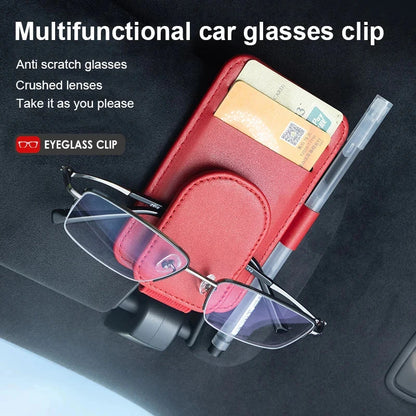 LuxClip™ – Multifunctional Leather Sun Visor Glasses &amp; Ticket Holder
